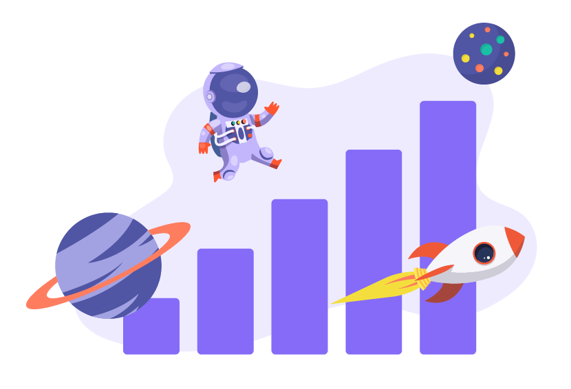 long term value chart with astronauts and spaceship