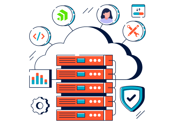 enterprise website cloud hosting with icons
