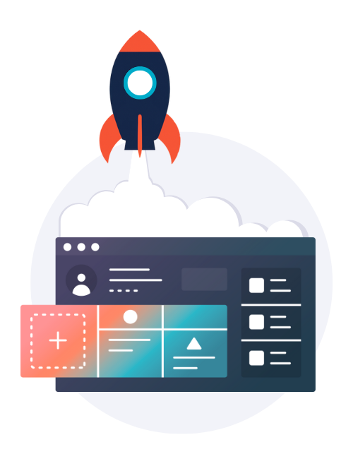 website dashboard project with rocket launching above