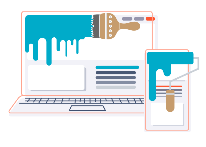 site redesign - showing websites being painted over by paint brush and roller