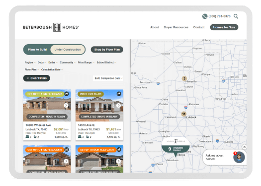 betenbough homes custom map on website